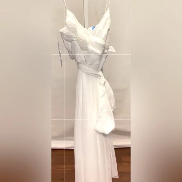 Mac Duggal NWT Chiffon Cross Ruched Top Full Tiered length Wide Leg Jumpsuit XS - Picture 5 of 9